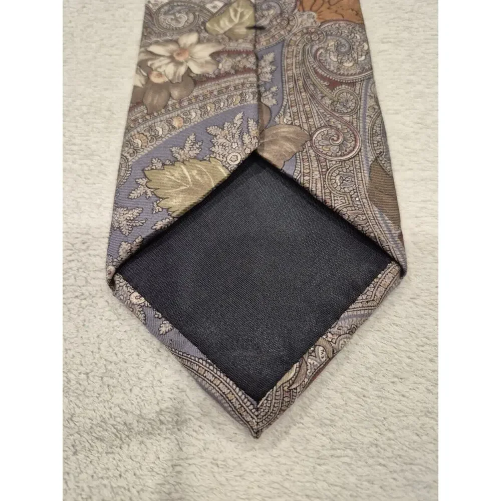 Vintage Bill Blass Lord & Taylor Tie Men Vintage Brown Tan Floral Paisley Silk